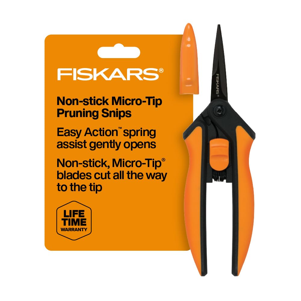 Fiskars 6-Inch Non-Stick Pruning Snips with Steel Blades, Easy-Action Spring and SoftGrip Handles