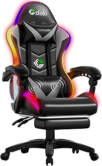 Gaming Chair, Racing Style RGB LED Lights Gaming Chairs for Adults and Kids, Lumbar Massager Gamer Chair, High Back Reclining Computer Chair with Footrest and Headrest (Black/Gray)