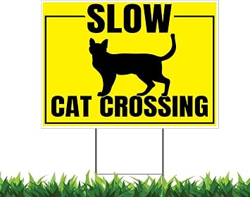 Cat Crossing Yard Sign White, 18x12 Inches