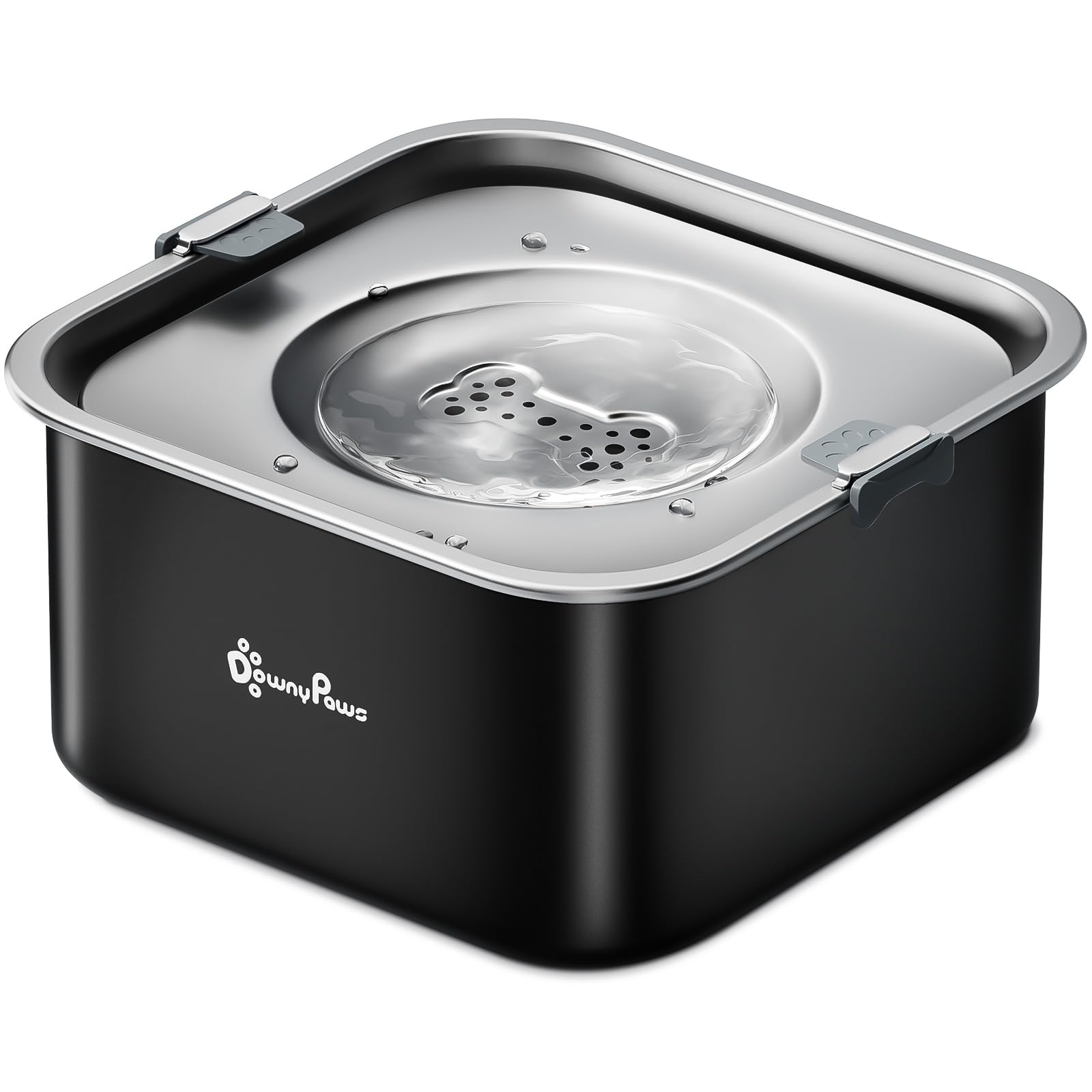 DownyPaws Ciotola Acqua Cane Antigoccia per Piccoli e Medi, 3L Ciotola Antigoccia Cane in Acciaio Inossidabile, Ciotole Acqua Cani Antipolvere e Antiscivolo, Mantiene Pavimento Asciutto (Nero)