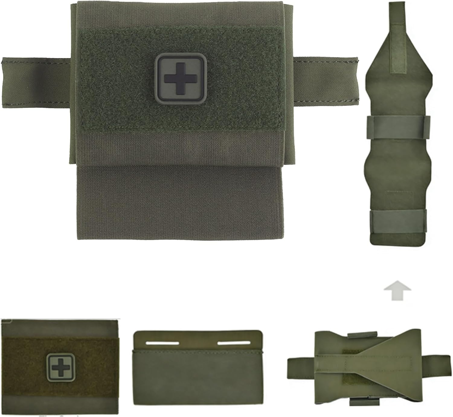 2-in-1 Micro Med Kit Pouch Tactical Mini First Aid Empty Small Compact with Tourniquet Holder Belt Trauma(Green)