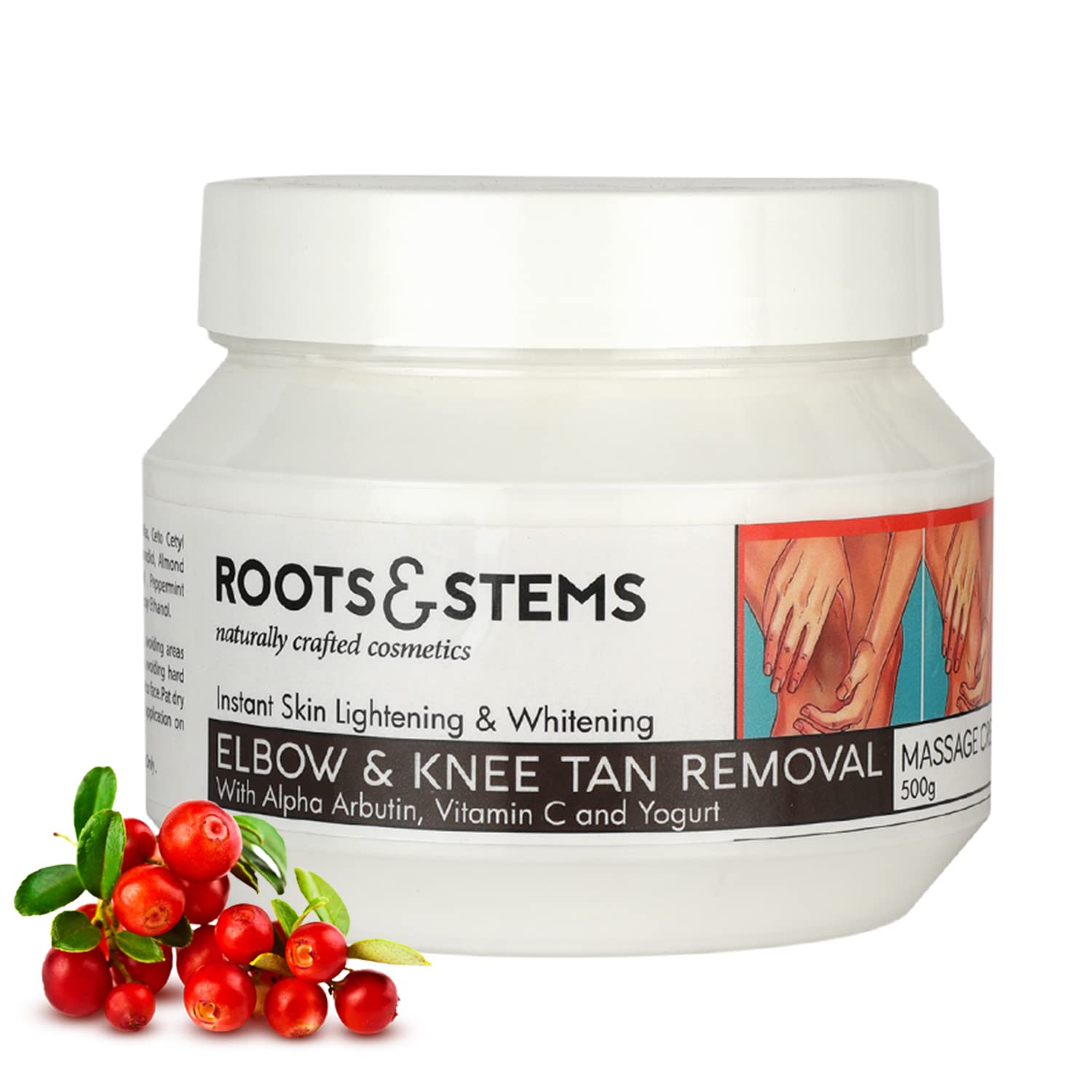 Roots & Stems Elbow & Knee Tan Removal Massage Cream- Dark Spots Reduction & Brighter Skin- 100% Natural/Lightening & Whitening/Blackness Removal, Lightens Scars, Moisturized & Smoother Skin(500 gm)