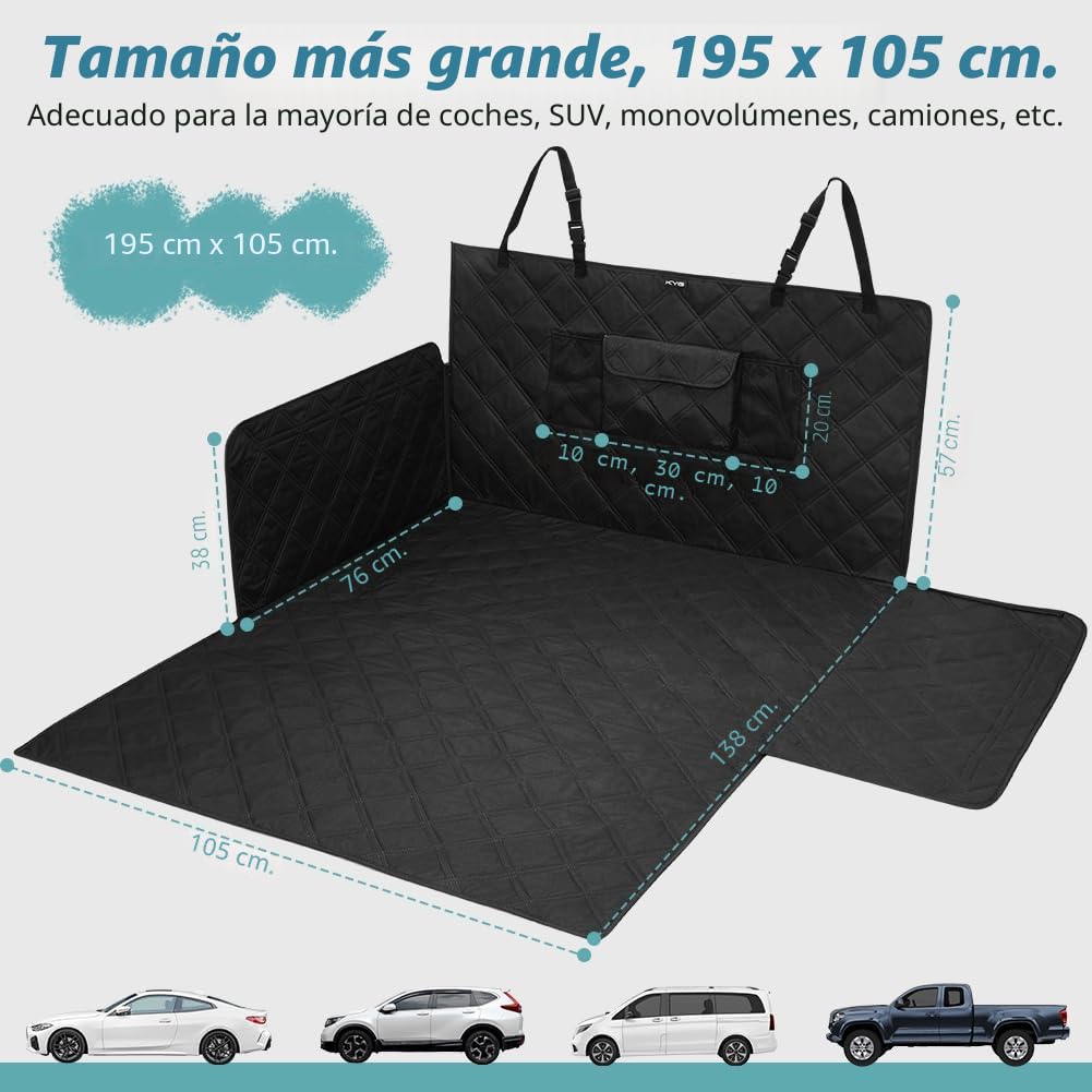 KYG Protector Maletero XXXL Super Antideslizante Impermeable Protector Maletero Coche Perros Extra Grande Duradero Resistente a la Rotura Adecuado para Coches Medianos y Grandes,195 * 105 * 38 cm