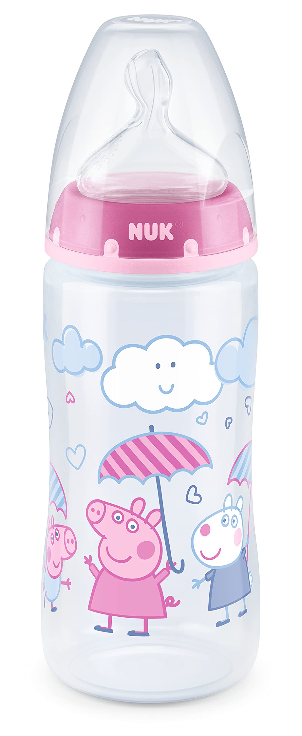 NUKFirst Choice+ with Temperature Control Indicator, 300 ml, 6-18 Months, Anti-Colic, BPA Free Pink