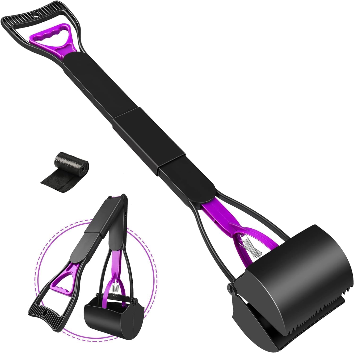 UPSKY 32' Pooper Scooper for Large Small Dogs, Long Handle Dog Poop Scooper with Waste Bags, Durable Portable Dog Poop Pick Up Tool, Folding Poop Scoop for Yard, Grass, Dirt, Gravel
