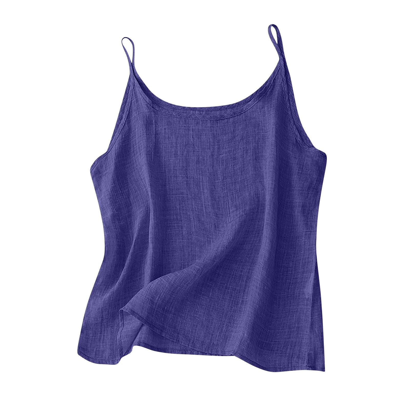 Womens Linen Tank Top Sleeveless Spaghetti Strap Vests Casual Solid Vest Fashion Plus Size Tops Summer Flowy Shirts
