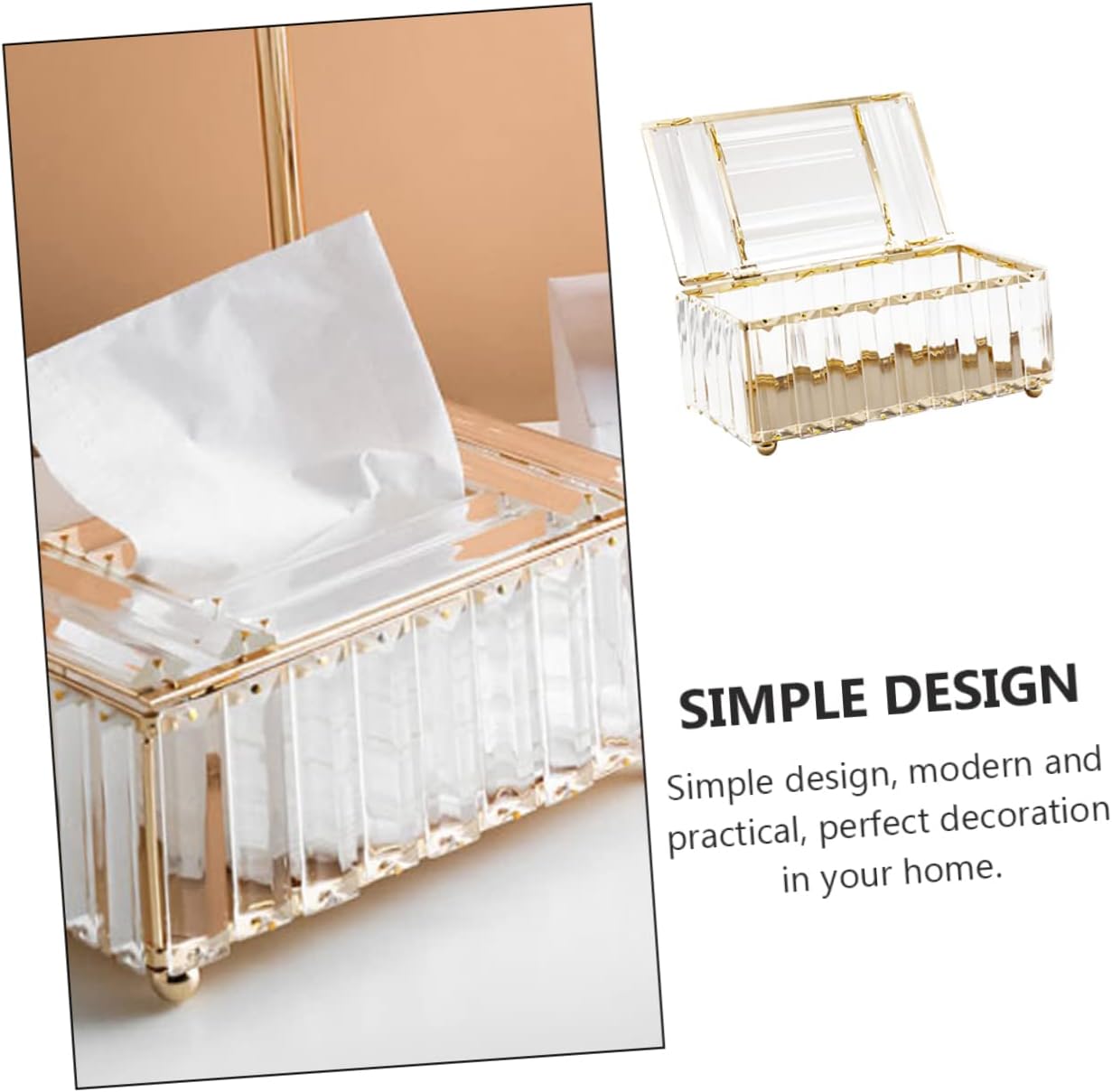 ABOOFAN 1Pc Elegant Crystal Tissue Box Cover Golden Edged Decorative Napkin Holder for Living Room Bathroom Office Hotel Modern Design with Easy Clean Smooth Opening
