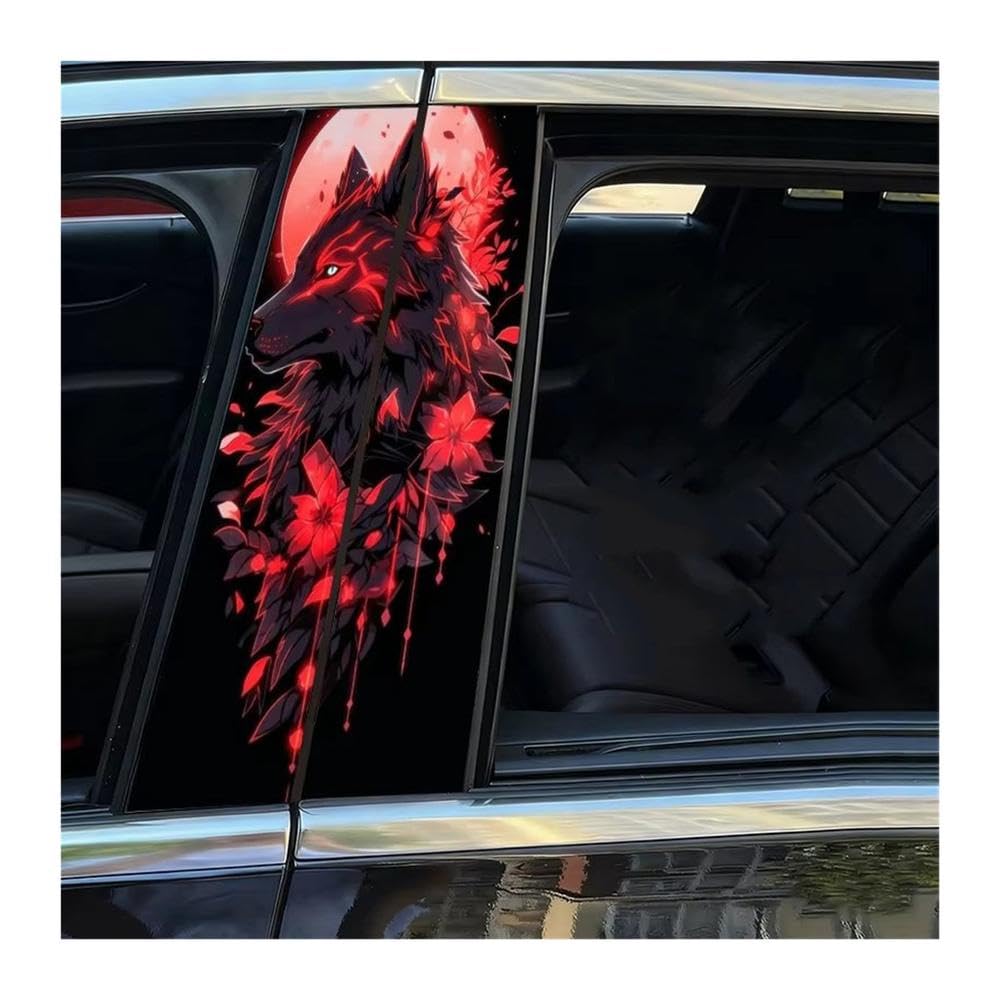 Bertdcx One Color Two Car Stickers Surrounded By Wolves And Safflower Full Moon Background Waterproof Auto Parts
