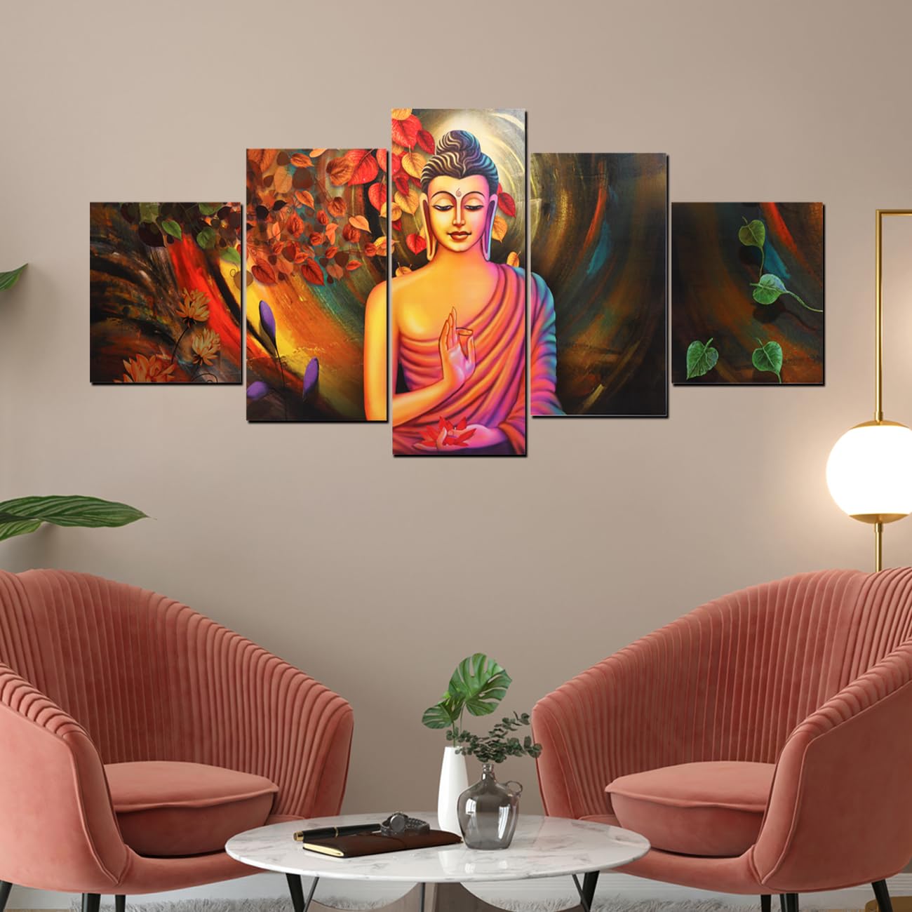 perpetual Buddha Paintings for Wall Decoration - Set Of Five, 3d Scenery Vastu Painting for Living Room Large Size with Frames for Home Decoration, Hotel, Office (75 CM X 43 CM) BRKD