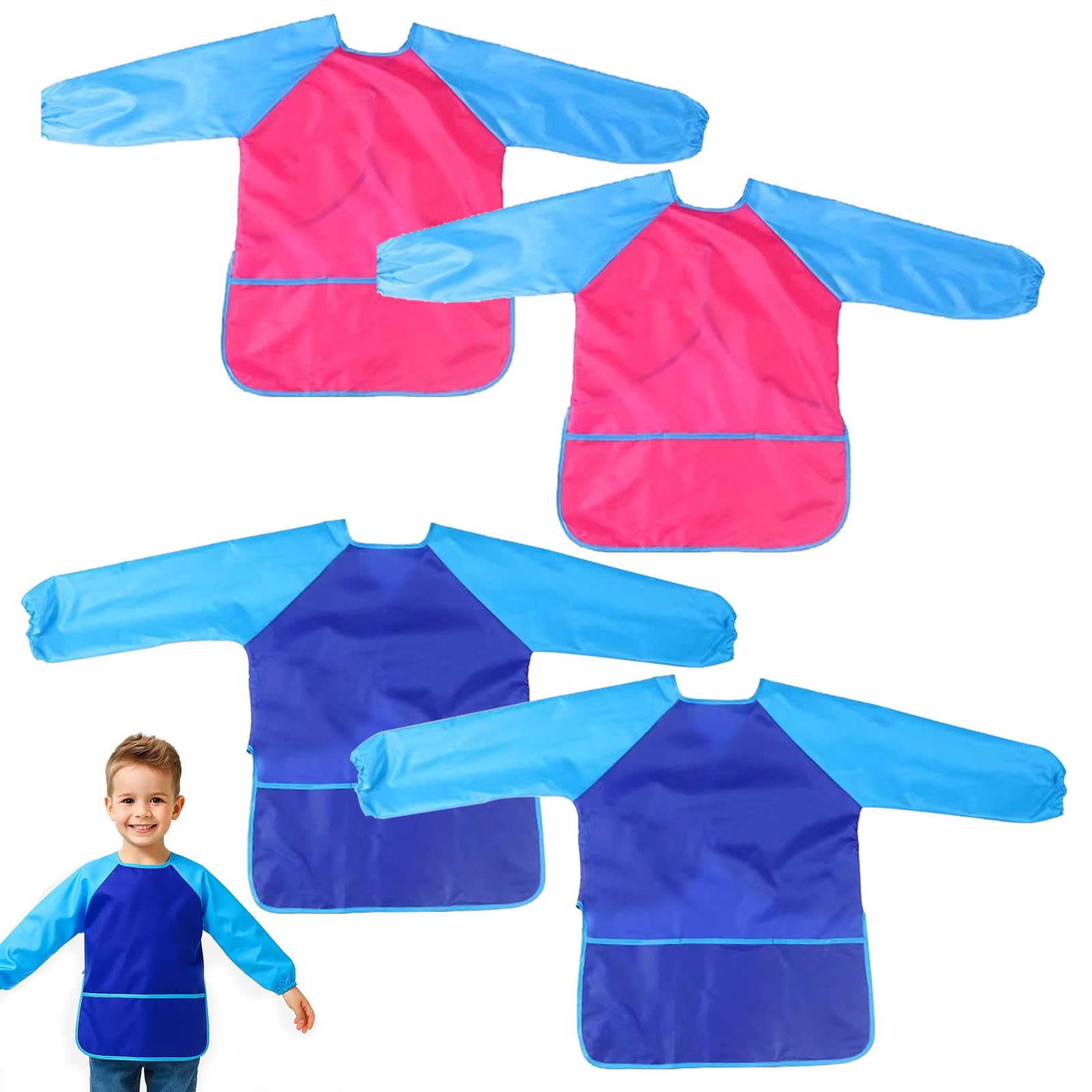 Girihe 4PCS Painting Apron, Play Apron,Aprons for Baking, Art Smock with Long Sleeve, Waterproof Aprons for Painting, for Paintting Cooking Eating Arts & Crafts โ image 1