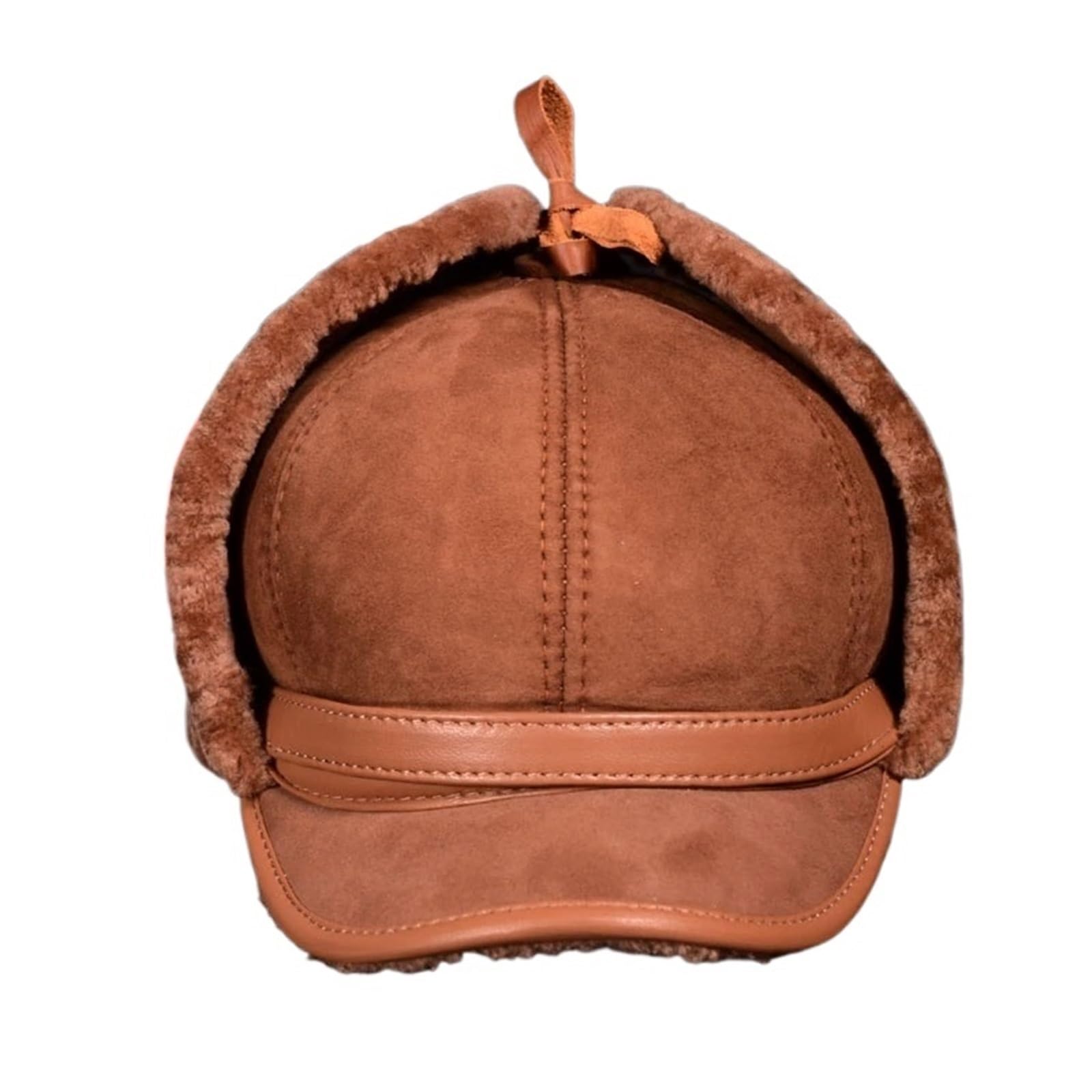 Hombre Cuero Real Lana Completa Piel de Cabra un Bombardero Sombreros Hombre Polar cálido Gorras marrón/Azul Oscuro capó de Motocicleta