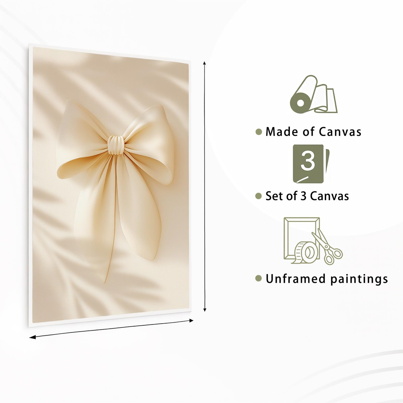 Generisch 3 piezas de arte de pared pósteres, románticos estéticos murales para sala de estar o dormitorio, decoración de pared suave y delicado lazo en blanco cremoso, cuadros en lienzo 42 x 59,4 cm