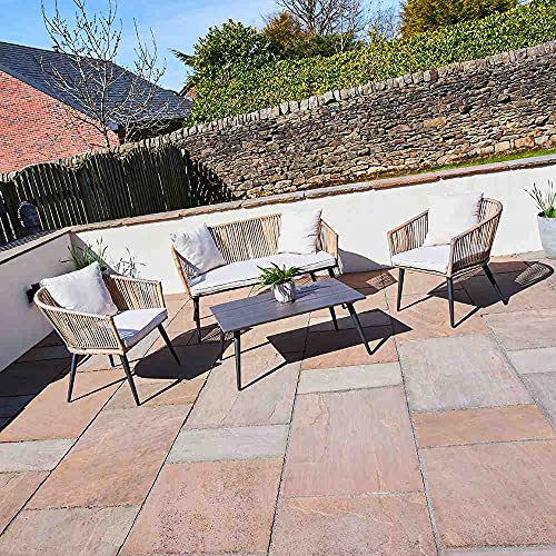 Trueshopping Rope Wicker Garden Furniture Lounge Set with Cream Cushions - 4 Piece Set - Balcony, Lawn, Decking, Patio - Image 2