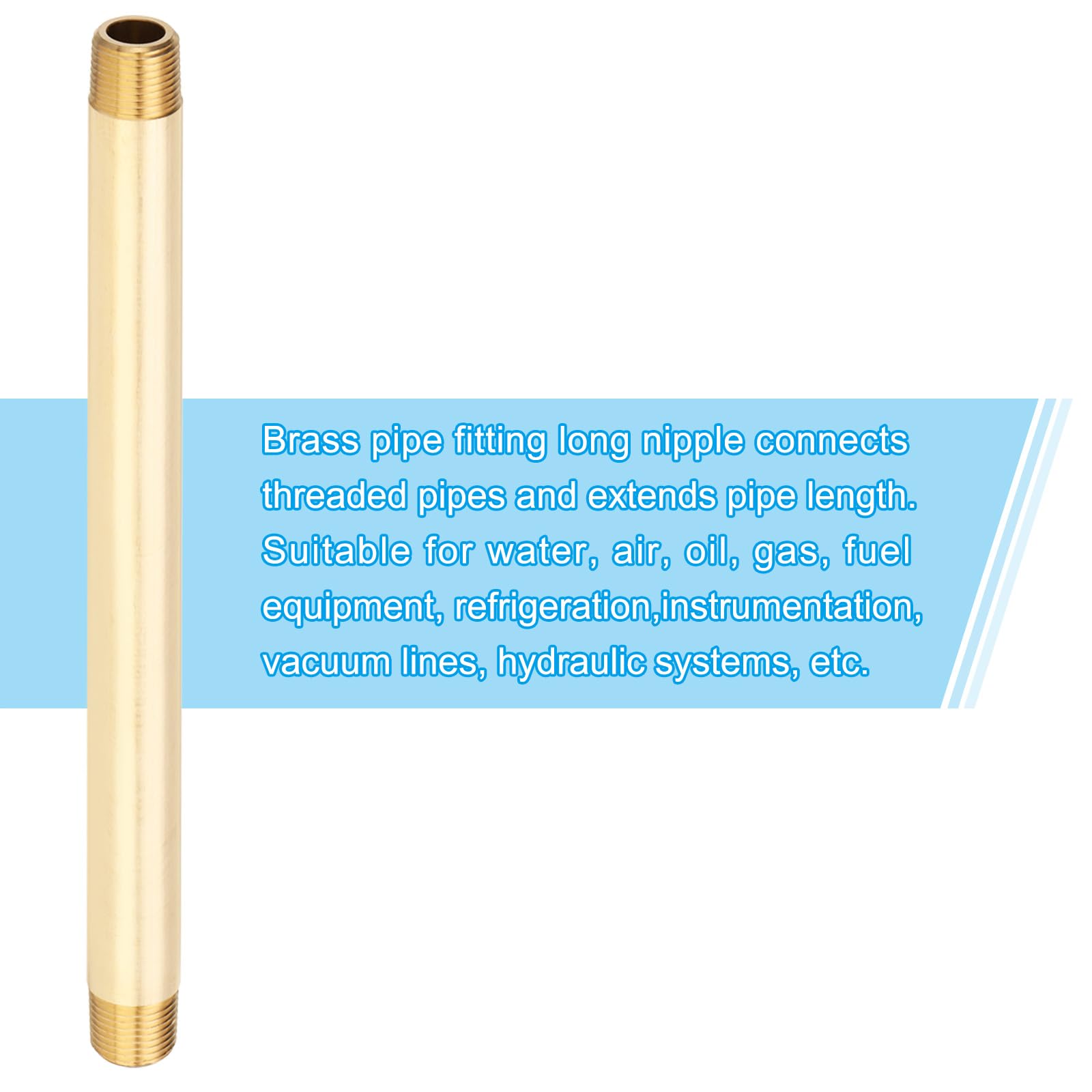 PATIKIL 3Pezzi 8" Lungo 3/8" x 3/8" NPT Maschio Raccordi Tubo In Ottone Lungo Nipple, Tono Ottone