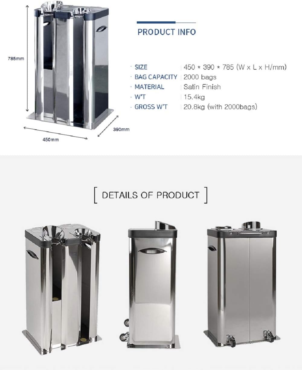 Automatic Wet Umbrella Wrapper Packing Machine, Bags Dispenser Holder, Double Slots, Stainless Steel, 200 Long Bags and 200 Short Bags Included (Reflecting Silver)