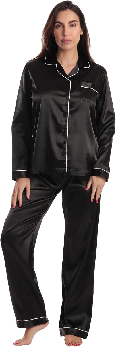 Just Love Satin Pajama Set for Women – Long Sleeve Button Down Womens Pajama Sets – Soft Loungewear & Sleepwear Sizes (S-3X)