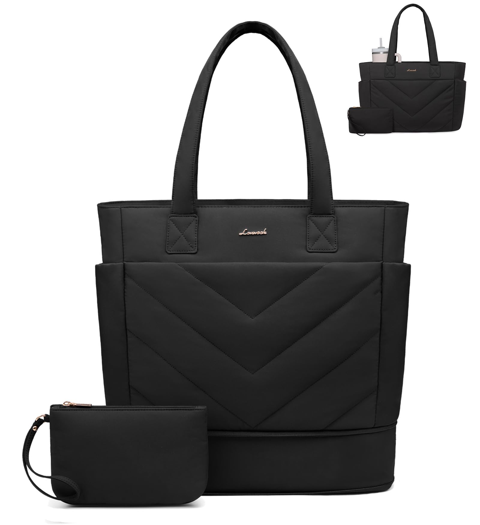 LOVEVOOK Tote Bag for Women Puffer Work Travel Handbag with Zipper for Teacher Nurse Quilted Cute Laptop Shoulder