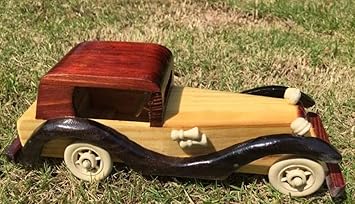 Kunslter Wooden Showpiece Vintage Car for Kids (Size:24x8x7cm)
