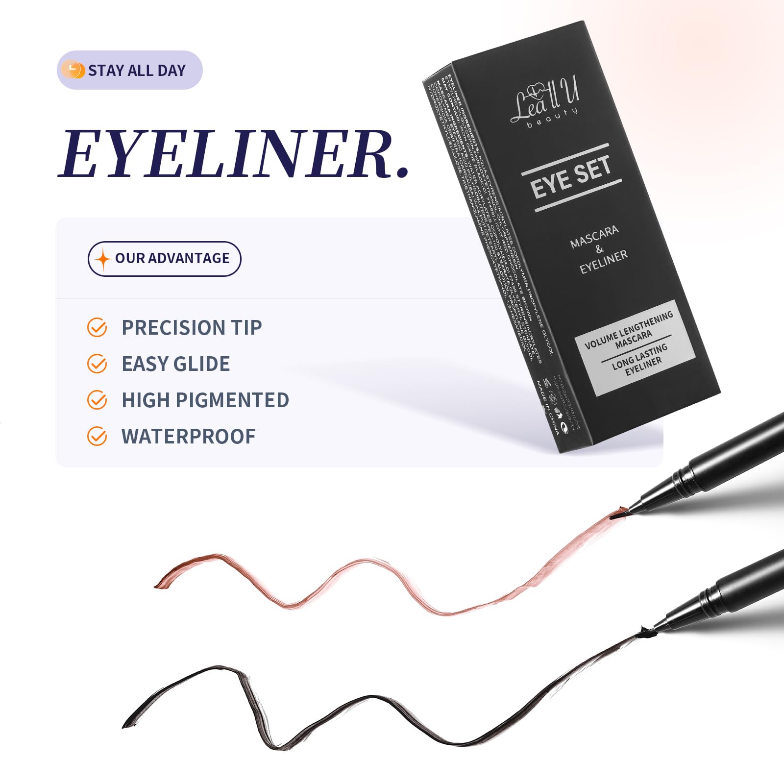 4D-Augenmaske und Eyeliner-Set, Schwarz und Braun, langanhaltende Wimpernmaske, wasserfest (braun)
