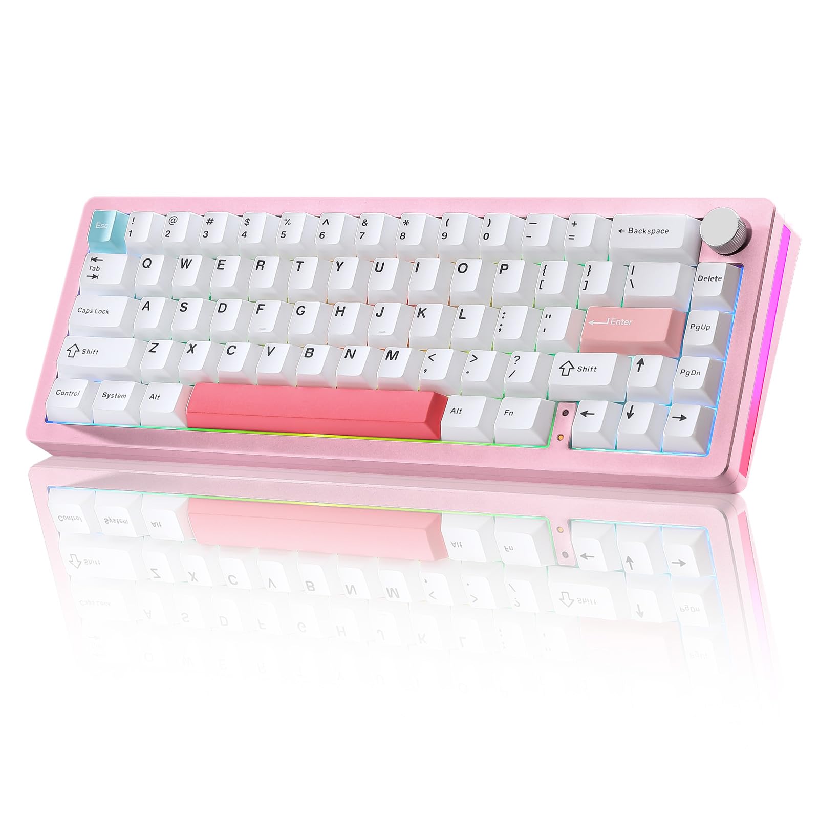 YUNZII AL66 Wireless Mechanical Keyboard,Full Aluminum CNC,65% Knob Control,Bluetooth/2.4G/Wired,Hot Swappable Pre-lubed Switches,Gasket Mounted RGB for Win/Mac(Milk Switch, Pink)