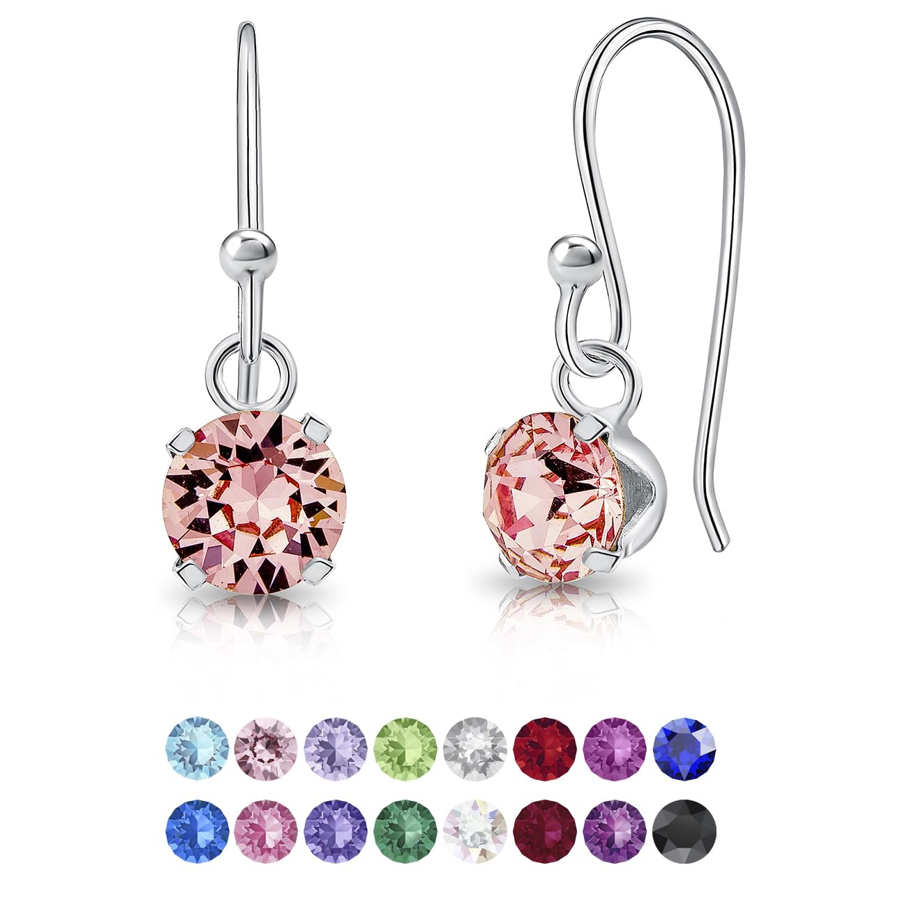 DTPsilverPendientes Pequeños de Colores - Pendientes Plata de Ley 925 con Cristal Swarovski® Elements - Pendientes Mujer Plata - Diámetro: 6 mm