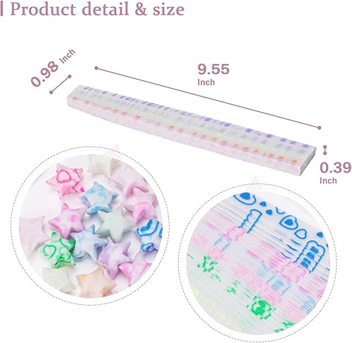 Miniatura 3 de Qunrwe Tiras luminosas de papel de origami de estrellas, 210 hojas de papel con patrón de corazón de estrellas de la suerte, papeles de decoración