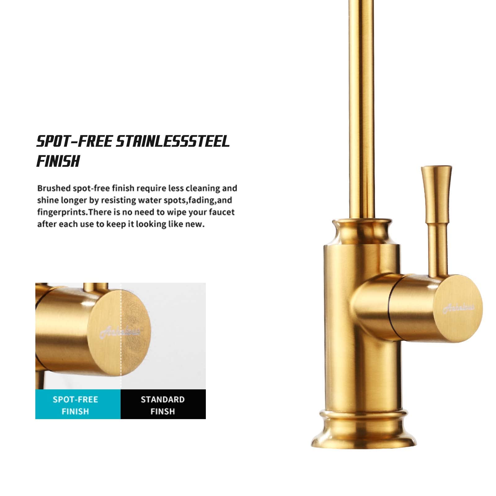 Achelous Grifo de filtro de agua de cocina dorado, grifo de agua potable sin plomo de acero inoxidable se adapta a unidades de ósmosis inversa o sistema de filtración de agua en espacio sin aire