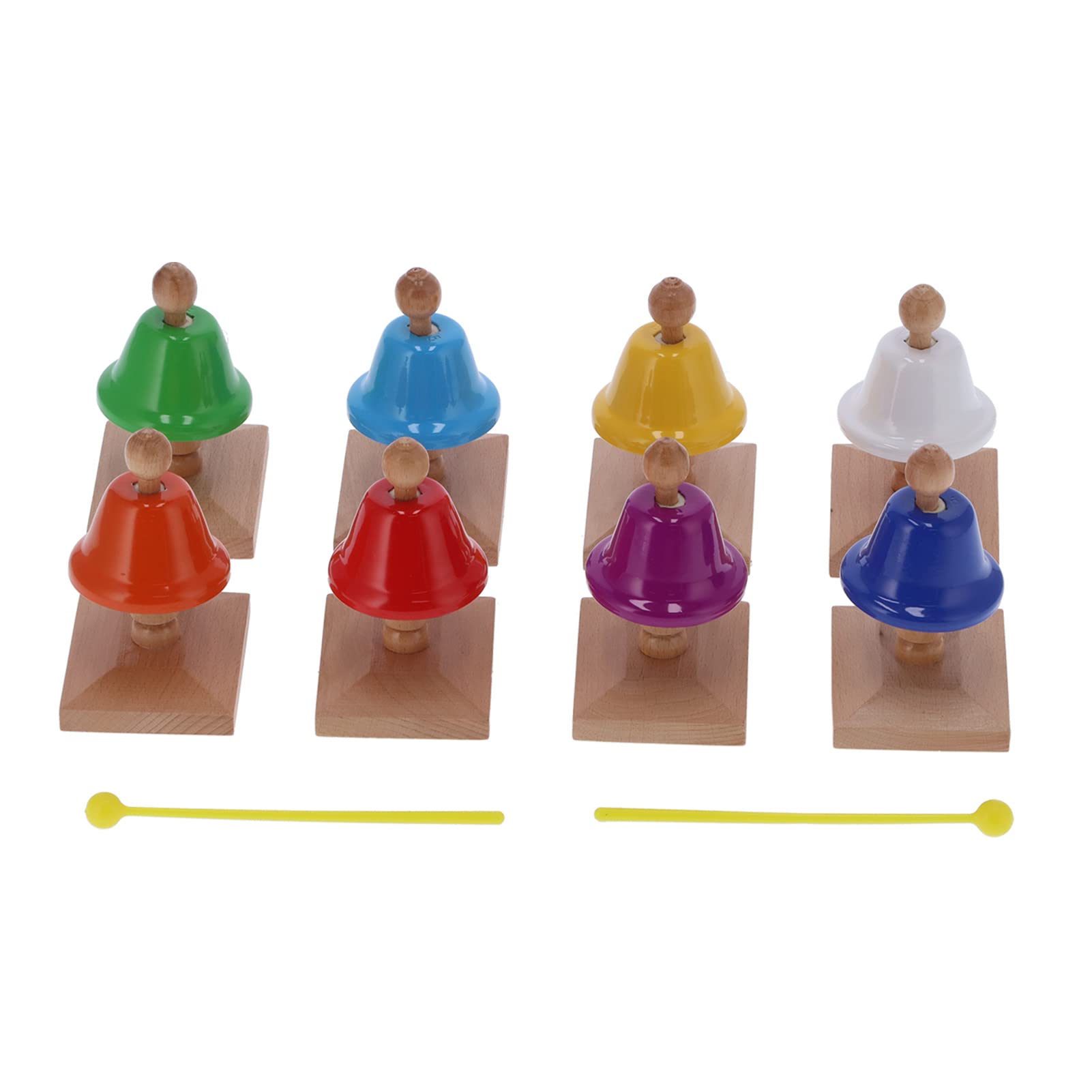 Juego de Campanas de Mano de 8 Notas, Juguete de Percusión Musical de Metal Colorido para Educación Musical de Niños, 8 Piezas con Soporte de Madera y Baquetas