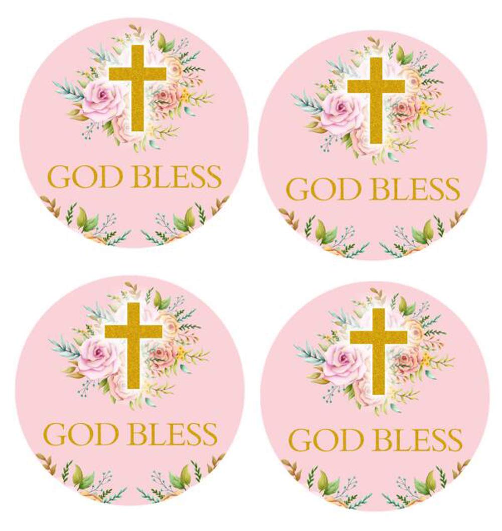 Pink 2" Round 50 Pack Cross Thank You Stickers Candy Sticker Labels for Religious Party, Baptism, Confirmation, Christening, First Communion, Birthday Party Wedding Baby Shower (Pink2)