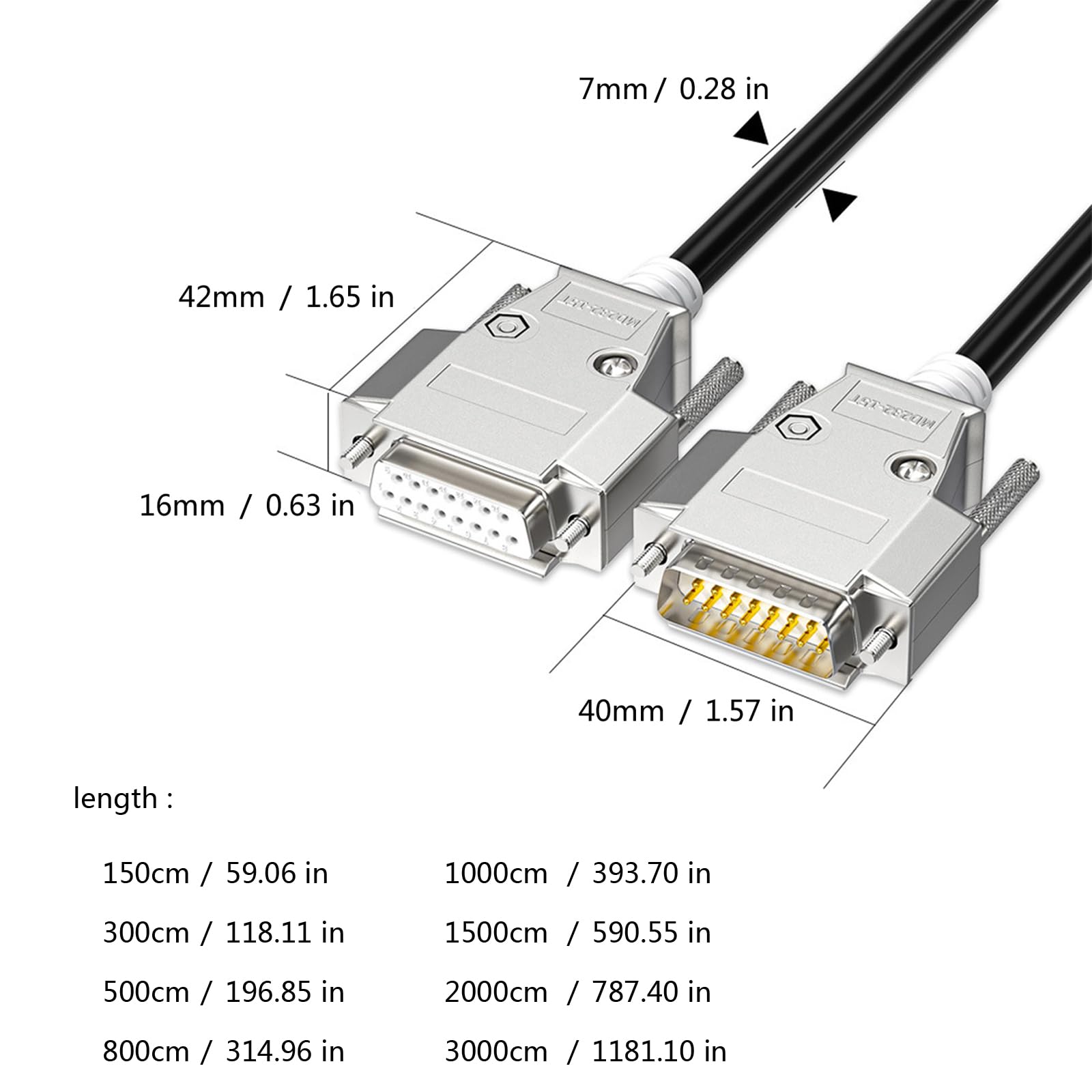 Câble d'extension DB15 15 broches 1,5 m à 30 m en plusieurs longueurs pour machine outil/modem à commande numérique