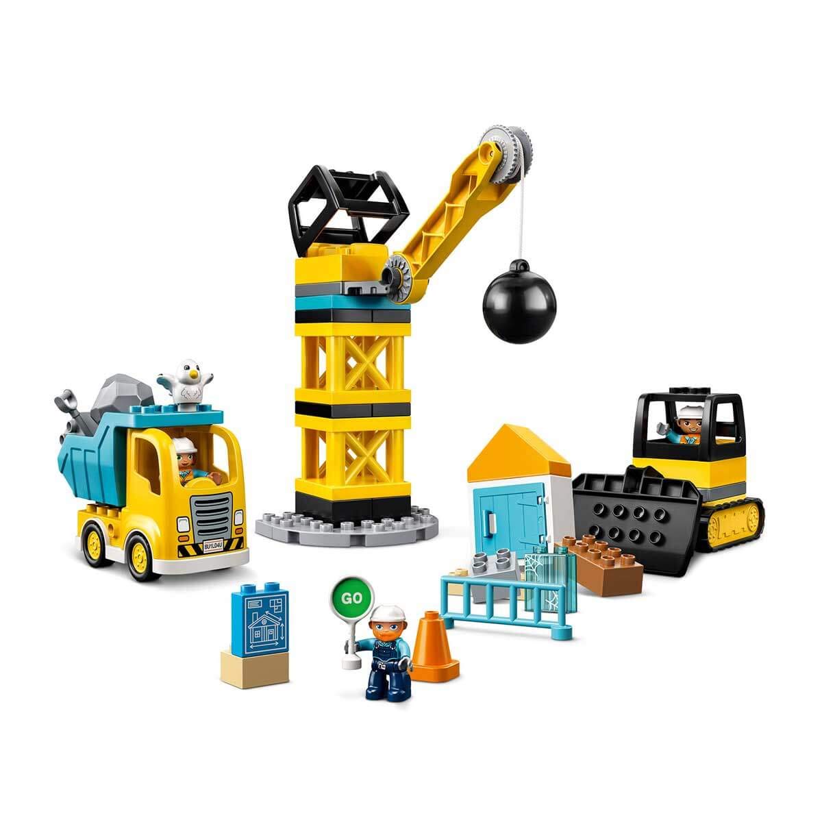 LEGO DUPLO Town Cantiere di Demolizione, Set con Camion Giocattolo, Gru, Scavatore e Bulldozer, Giochi per Bambini di 2+ Anni, 10932