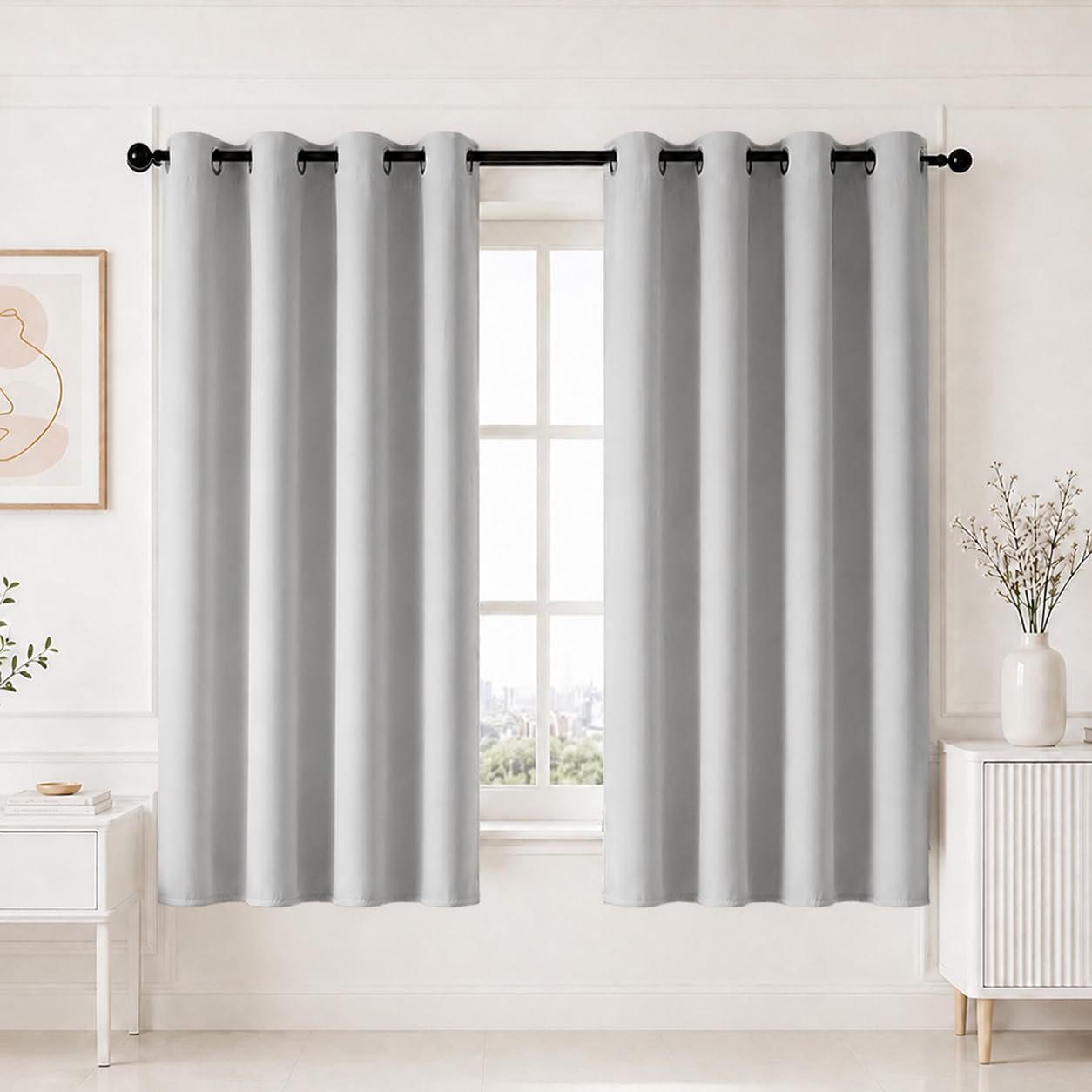 HOMEMONDE Premium Blackout Window Curtain 6 Feet 1 Piece - Light Blocking Curtains for Living Room, True Room Darkening & Fade Resistant Panels 72 Inch Long, (Greyish White, 182 x 118 CMs)