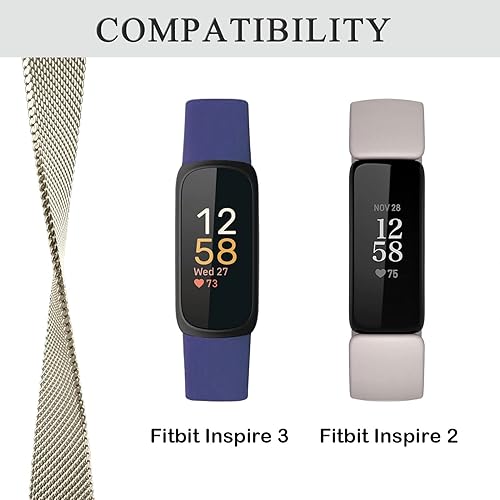 Miniatura 3 de Nigaee Bandas de metal compatibles con Fitbit Inspire 3, correa de malla de metal de acero inoxidable ajustable, correas de repuesto para mujeres y