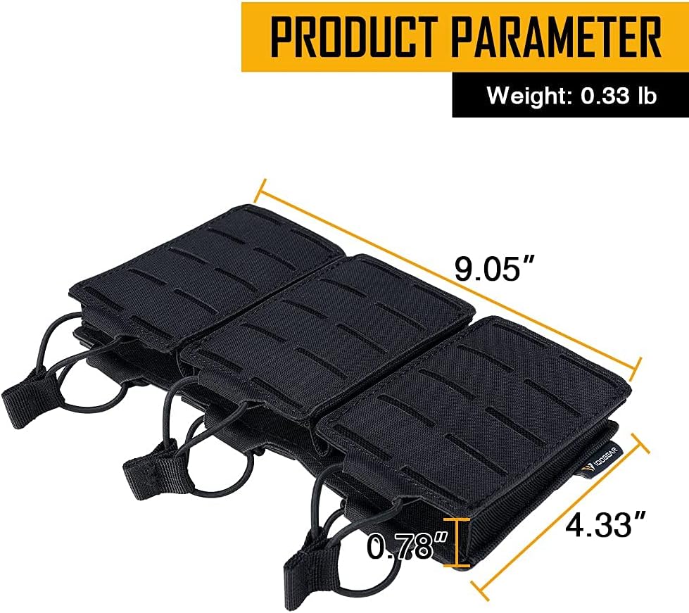 IDOGEAR Tactical Mag Pouch Open-Top Triple Molle Magazine Pouches for M4 M16 AR-15 5.56MM Rifle Magazines
