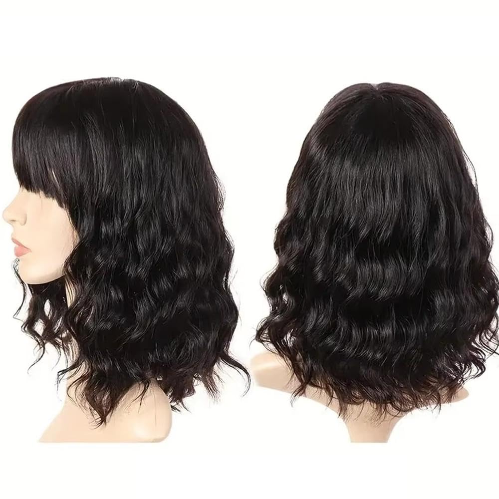 Haarpflege Körpergewellte Perücke Mit Pony Brasilianisches Echthaar Für Frauen Klebefrei Für Tragen Und Mitnehmen Maschinell Hergestellt