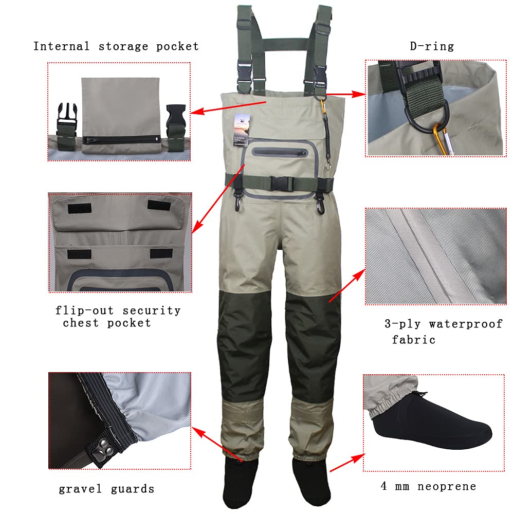 Kylebooker Pêche à la Mouche Stockingfoot Waders Poitrine Chaussants Abordable Respirable Poitrine Respirantes Imperméables à l'eau