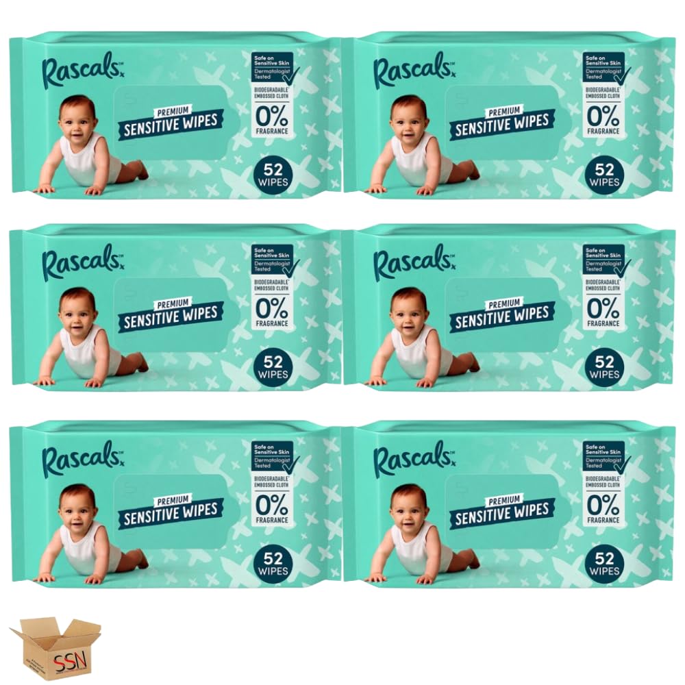 Rascals Premium Sensitive Baby Wipes (6x Packs (Each Pack 52 Wipes))