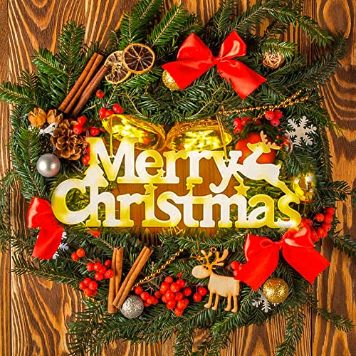 Merry Christmas Sign for Christmas Decorations, Merry Christmas Lighted Sign Hanging Ornaments for Xmas Tree Wreath Car Home Farmhouse Outdoor Indoor (White)
