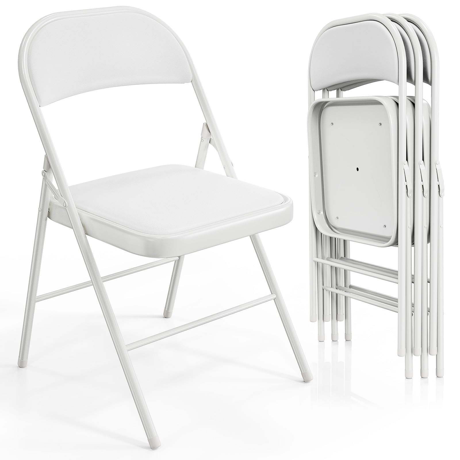 VINGLI 4 Pack Folding Chairs with Padded Seats, Metal Frame with Pu Leather Seat & Back, Capacity 350 lbs, White