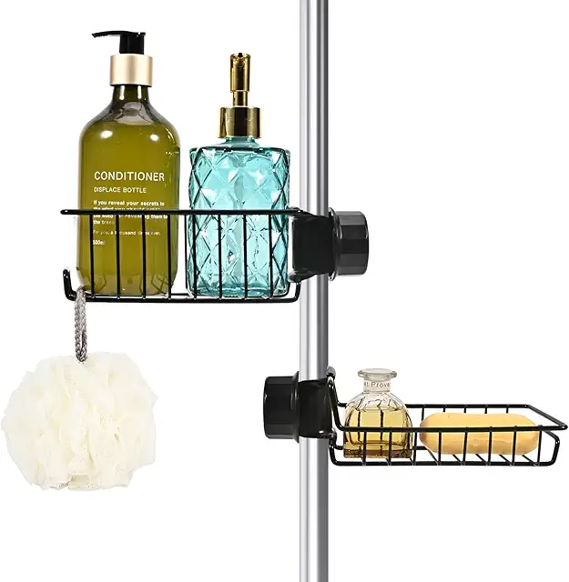 Porte Savon Sans Perçage Noir avec 2 Supports Inox pour Douche et Cuisine