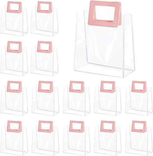 Yolyoo - Paquete de 15 bolsas de regalo transparentes con asas blancas, bolsas de plástico transparentes de PVC para envolver regalos, bolsas de