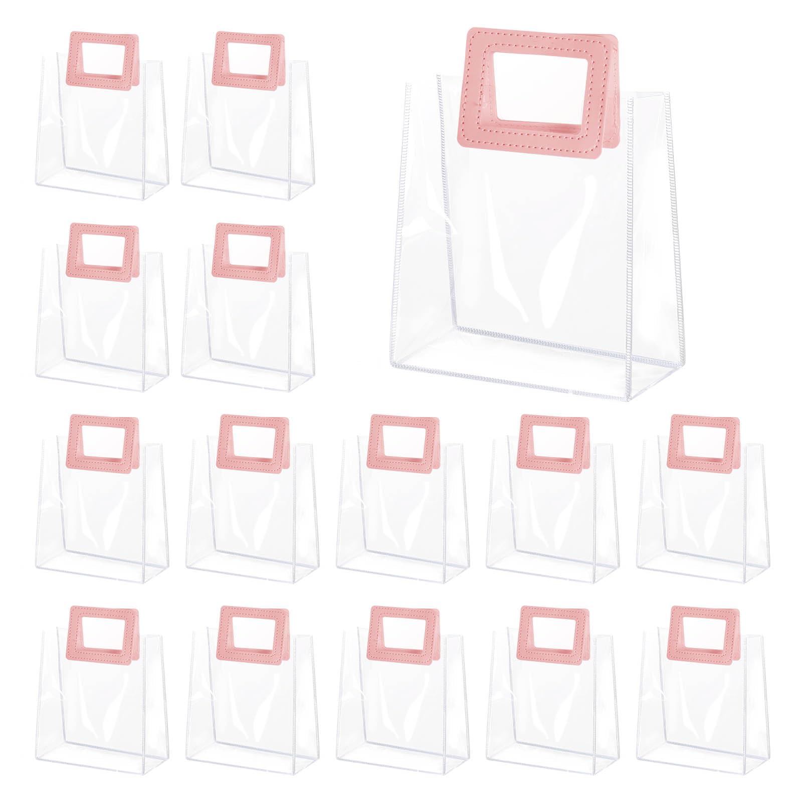 Yolyoo 15 Pack Clear Gift Bags with White Handles Transparent PVC Gift Wrap Bags Plastic Tote Bags Reusable Shopping Bags for Bridal Party,Wedding,