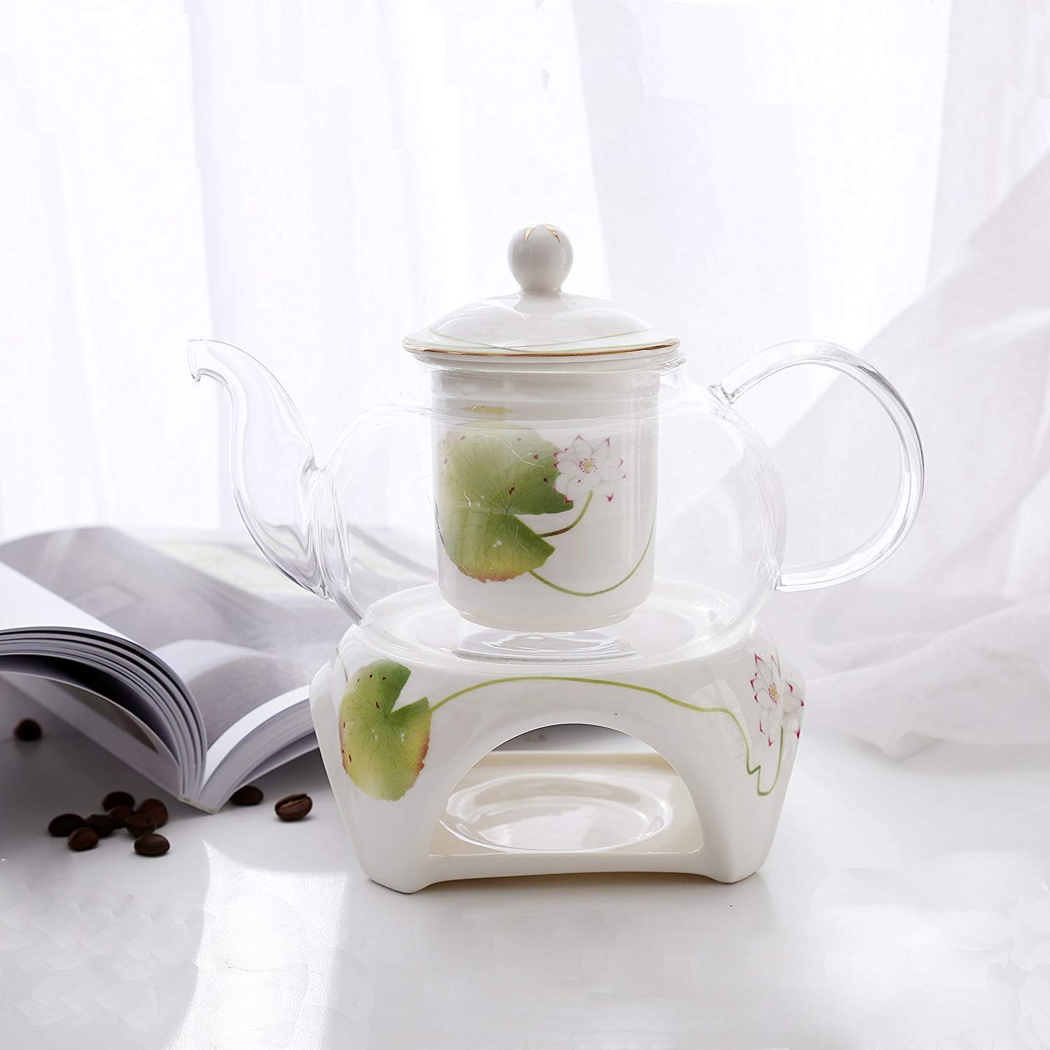Set da tè da 10 Pezzi, Servizio da caffè, Set da tè Europeo Pastorale in Oro Placcato, Set di Tazze da caffè in Ceramica Bone China con teiera riscaldata, per Ragazze, re,