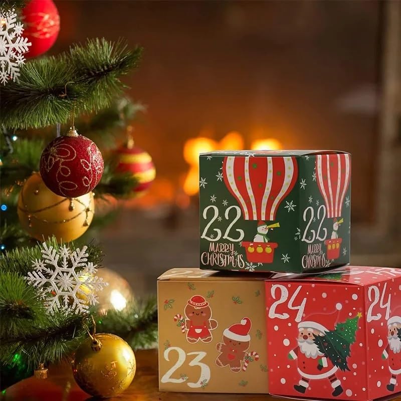 24 Scatole Calendario Dell'Avvento Da Riempire - Kraft Con Motivi Natalizi, 7x7x7 Cm, Fai Da Te - 3