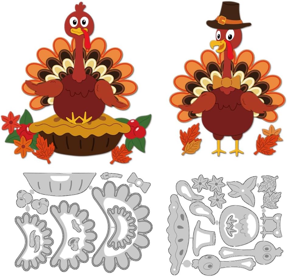 Collage Turkey Cutting Dies Thanksgiving Card Making Die Cut Carbon Steel Die Cuts Stencils Card Scrapbooking Embossing Template for DIY Craft Making Album Gift Thanksgiving Invitation Decor