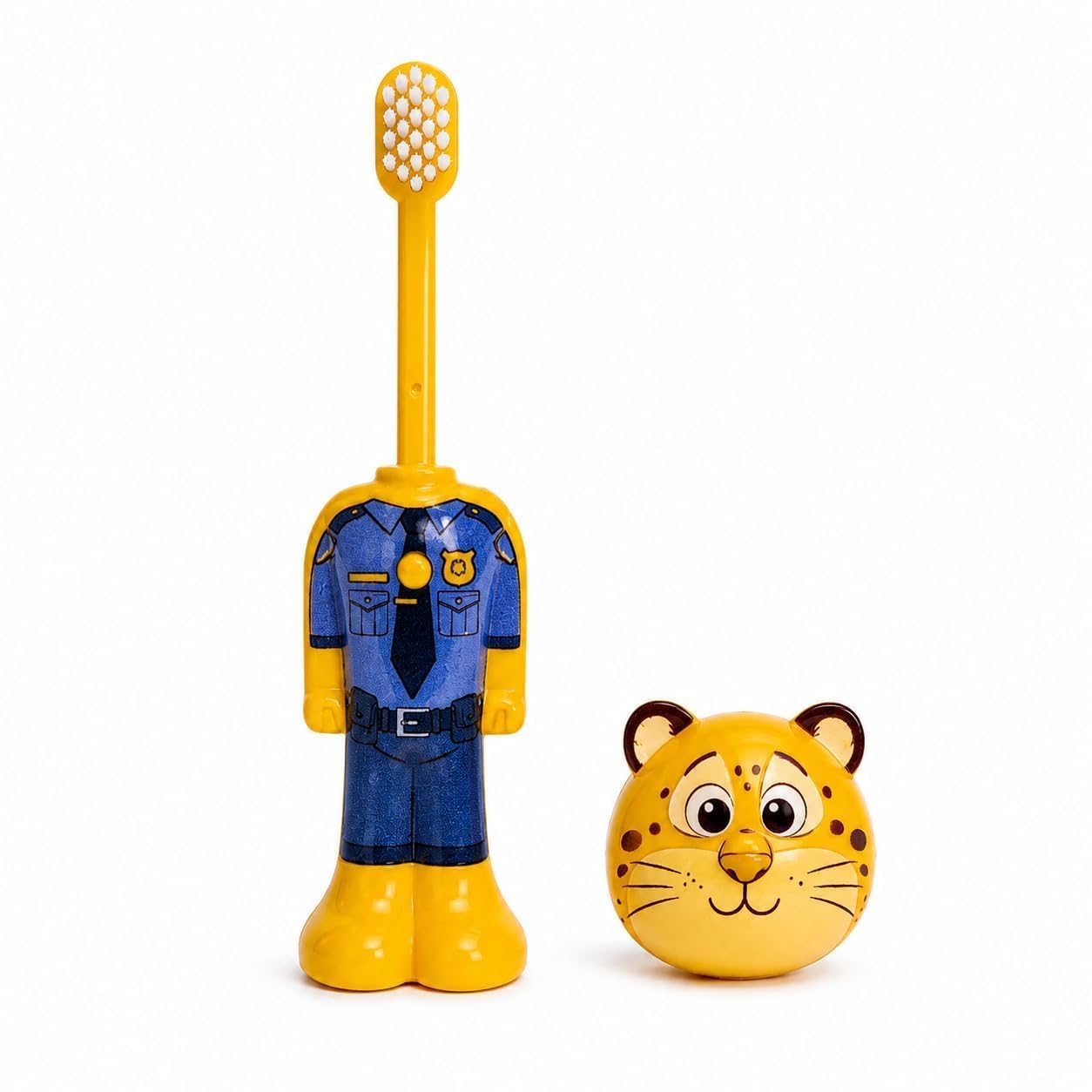Kids Cartoon Character Toothbrush Set of 3 with Soft Bristles & Protective Caps, Bunny Fox Leopard Toothbrushes for Boys & Girls, Travel-Friendly Children's Manual Toothbrush(TIGER)-image-17