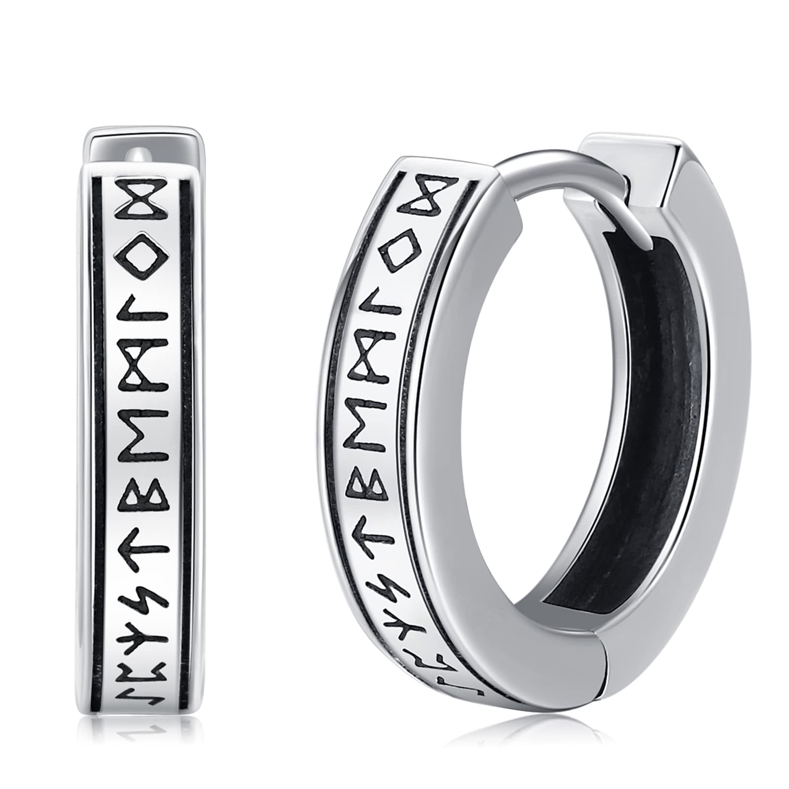 Eusense Wikinger Hoop Ohrring aus 925 Silber, Nordischer Viking Rune Ohrringe Lebensbaum/kompass/Keltische/Thor Hammer/Wikinger Wolf Ohrstecker Schmuck für Männer und Frauen