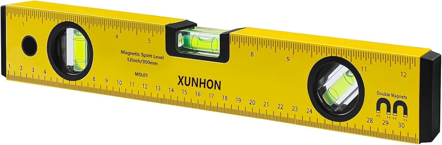 XUNHON 12.2 Inch Spirit Level,Protable Magnetic Torpedo Level with 2 magnets,2 units- Metric&Imperial,3 Different Bubbles-45°/90°/180°,Drop-proof Aluminum Alloy Measuring tools-MSL01