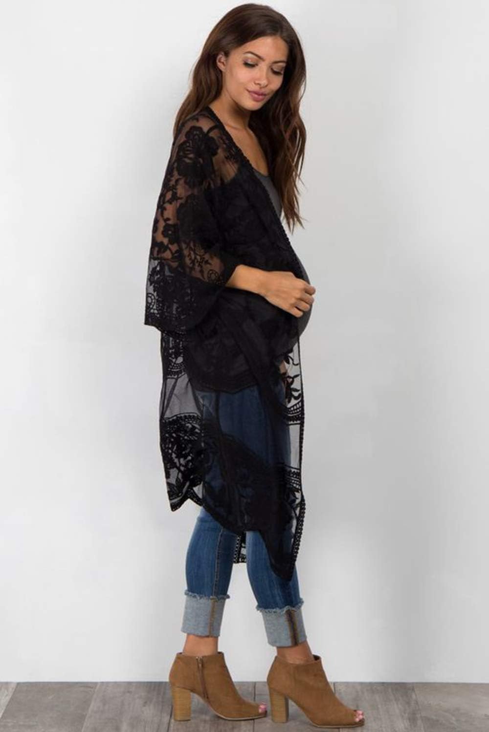 Romanstii Women's Lace Cardigan Floral Crochet Sheer Beach Cover Ups Long Kimono - Image 5