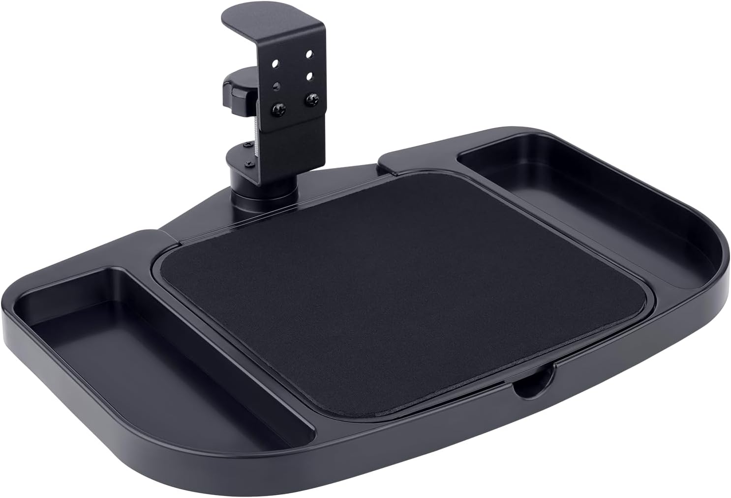 Clamp-on Mouse Pad Holder Platform, Height Adjustable Under Desk 360° Rotating Tray Rest Extension Attachment, with 5 Storage compartments
